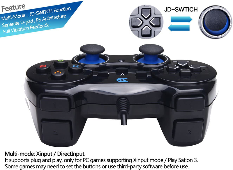 ZD-V+ USB Wired Gaming Controller Gamepad for PC/Laptop Computer(Windows XP/7/8/10) & PS3 & Android & Steam - [Black] Electronics > Electronics Accessories > Computer Components > Input Devices > Game Controllers > Gaming Pads ZD   