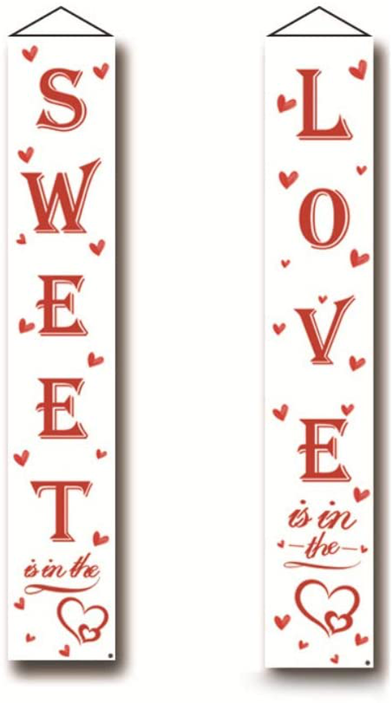 Ochine Valentine'S Day Heart Banner Front Door Porch Sign Hanging Love Heart Wall Decor Party Supplies Welcome Valentines Day Decorations Banners Home Indoor Outdoor Decoration