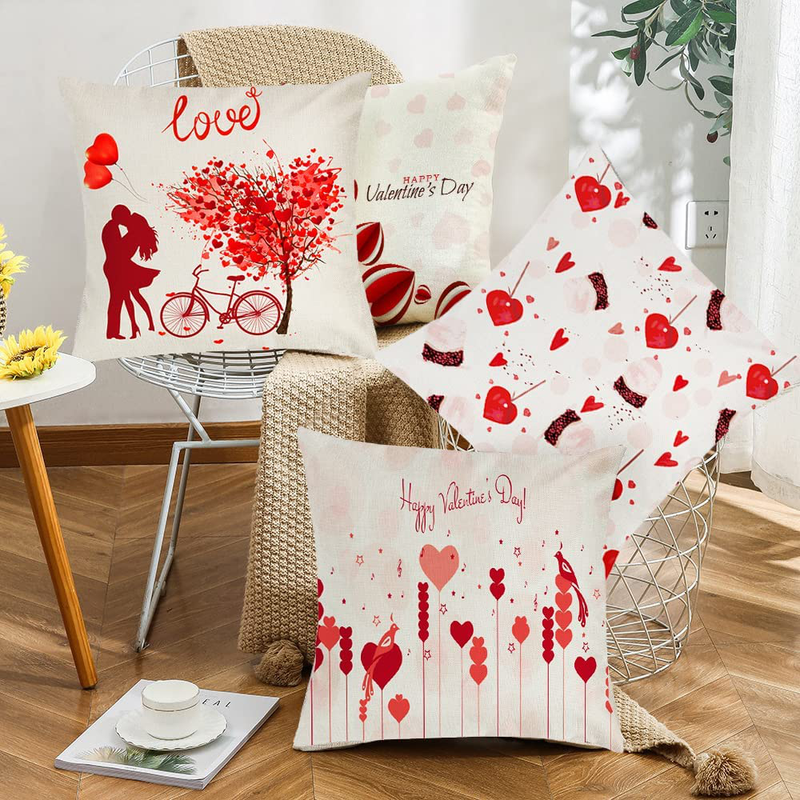 Oscenlife Valentines Day Pillow Covers 18X18 Set of 4, Red Love Heart Decor Valentine'S Day Throw Pillows Decorative Cushion Cases for Sofa Couch Home Wedding Party Home & Garden > Decor > Seasonal & Holiday Decorations OscenLife   