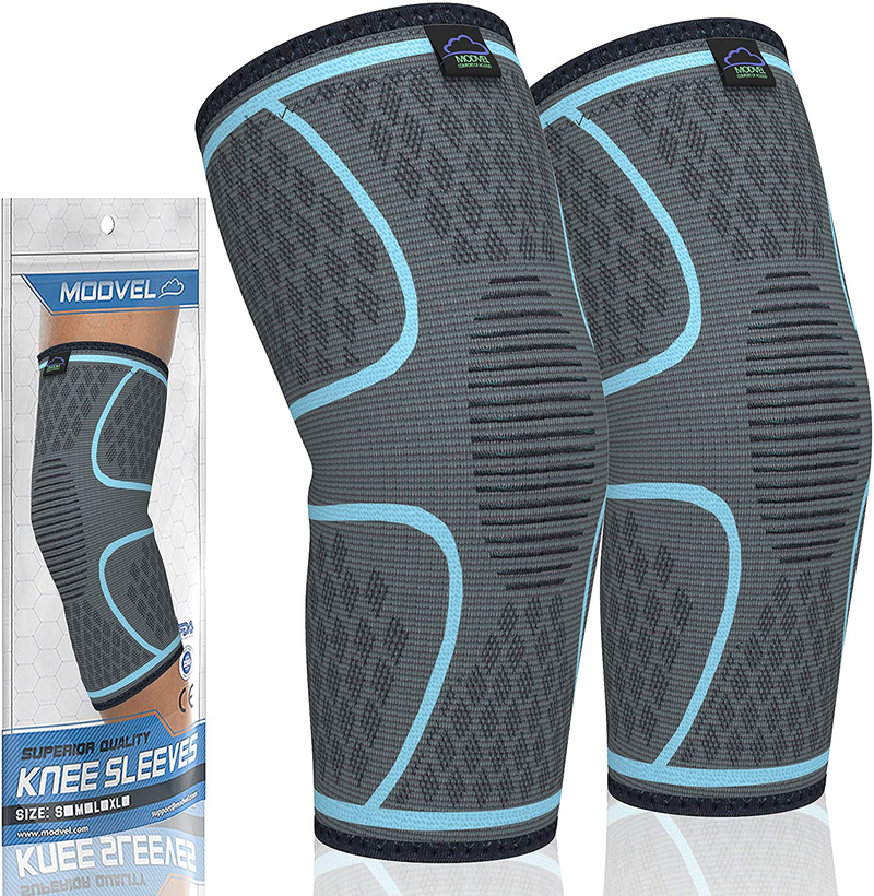 MODVEL 2 Pack Knee Brace | Knee Compression Sleeve for Men & Women | Knee Support for Running | Medical Grade Knee Pads for Meniscus Tear, ACL, Arthritis, Joint Pain Relief. Sporting Goods > Outdoor Recreation > Winter Sports & Activities Modvel Blue Large 