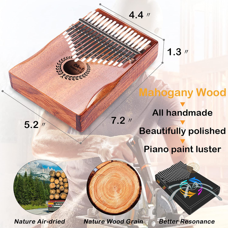 Kalimba 17 Keys Thumb Piano, Easy to Learn Portable Musical Instrument Gifts for Kids Adult Beginners with Tuning Hammer and Study Instruction. Known as Mbira, Wood Finger Piano  HONHAND   