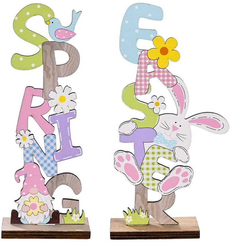 Easter Table Decoration Signs, Easter Table Centerpieces, Wooden Bunny Gnomes Decorations Family Signs for Spring Holiday Easter Party Indoor Outdoor Garden Yard Lawn Coffee Table Home Decor Home & Garden > Decor > Seasonal & Holiday Decorations HXIZMY   