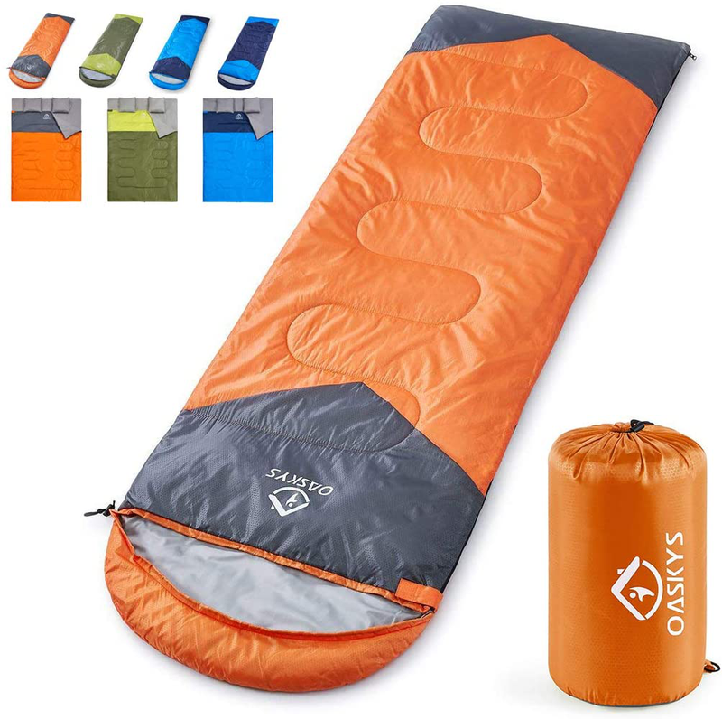 oaskys Camping Sleeping Bag - 3 Season Warm & Cool Weather - Summer, Spring, Fall, Lightweight, Waterproof for Adults & Kids - Camping Gear Equipment, Traveling, and Outdoors  oaskys Orange 29.5in x 86.6" 
