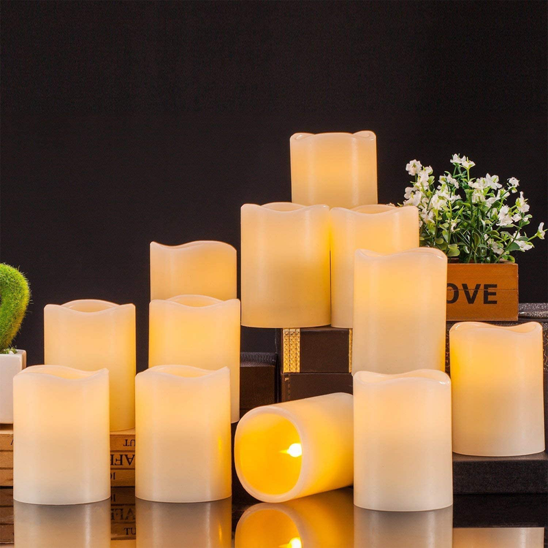 Eloer Flameless Candles Battery Operated Pillars 12-Pack Ivory Drip-Less Real Wax Candles Included 2 Remotes Cycling 24 Hours Timer, 3" Diameter X 4" High Home & Garden > Decor > Home Fragrances > Candles Eloer   