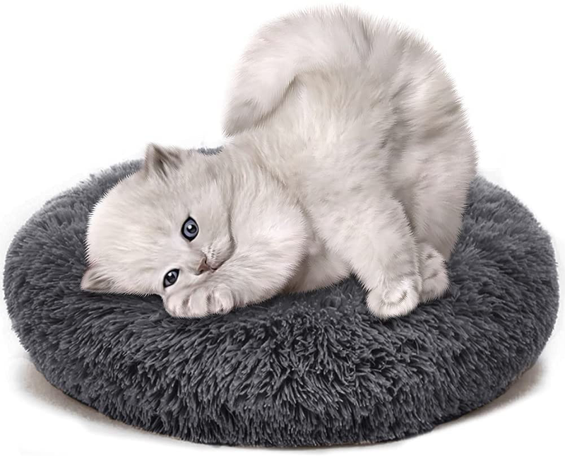 PHABULS Cat Bed for Indoor Cats,Soft Plush Pet Cushion,Relief and Improved Sleep,Faux Fur Anti-Anxiety Machine Washable Fluffy Orthopedic Puppy Beds for Small Dogs and Cats 16"×16" Animals & Pet Supplies > Pet Supplies > Cat Supplies > Cat Beds PHABULS Charming-Gray  