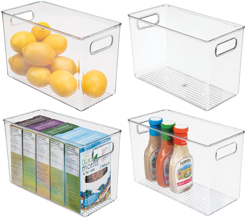 Mdesign Plastic Kitchen Organizer - Storage Holder Bin with Handles for Pantry, Cupboard, Cabinet, Fridge/Freezer, Shelves, and Counter - Holds Canned Food, Snacks, Drinks, and Sauces - 4 Pack - Clear Home & Garden > Kitchen & Dining > Food Storage mDesign Clear Medium 