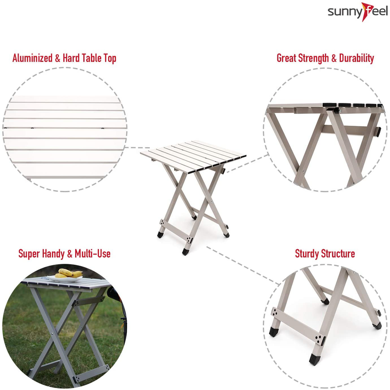 Folding Camping Table - Lightweight Aluminum Portable Picnic Table, 18.5L X 18.5W X 24.5H Inch for Cooking, Beach, Hiking, Travel, Fishing, BBQ, Indoor Outdoor Small Foldable Camp Tables Sporting Goods > Outdoor Recreation > Camping & Hiking > Camp Furniture SUNNYFEEL   