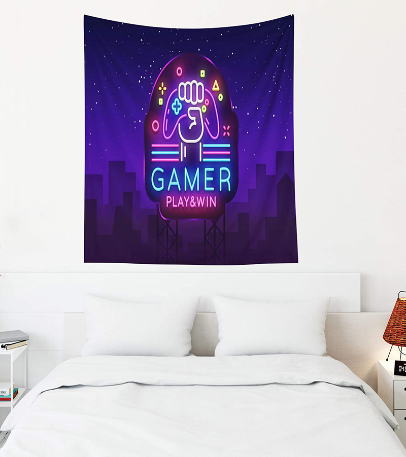 Crannel Gaming Wall Tapestry, Conceptual Abstraction Modern Controller Realistic Game Wireless Mockup Tapestry 80x60 Inches Wall Art Tapestries Hanging Dorm Room Living Home Decorative,Black Blue Home & Garden > Decor > Artwork > Decorative TapestriesHome & Garden > Decor > Artwork > Decorative Tapestries Crannel Purple Black-8 50" L x 60" W 