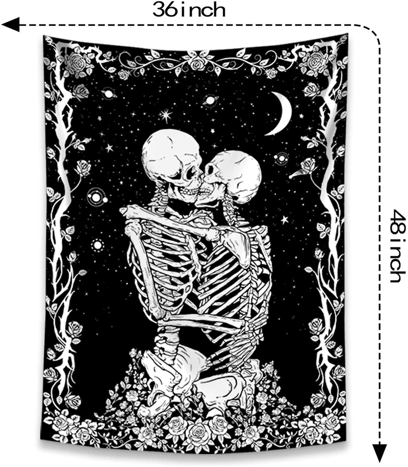 Haibimen Skull Tapestry Wall Hanging, Black and White Tapestry for Bedroom Skulls Kissing Lovers Skeleton Goth Tarot Ouija Dark Wall Decor (36‘’×48‘’) Home & Garden > Decor > Artwork > Decorative Tapestries Haibimen   