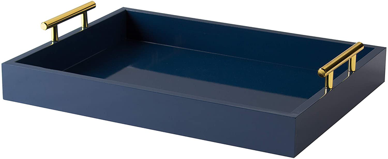 Kate and Laurel Lipton Decorative Tray with Polished Metal Handles, Black and Silver Home & Garden > Decor > Decorative Trays Kate and Laurel Navy Blue 16.5x12.25 
