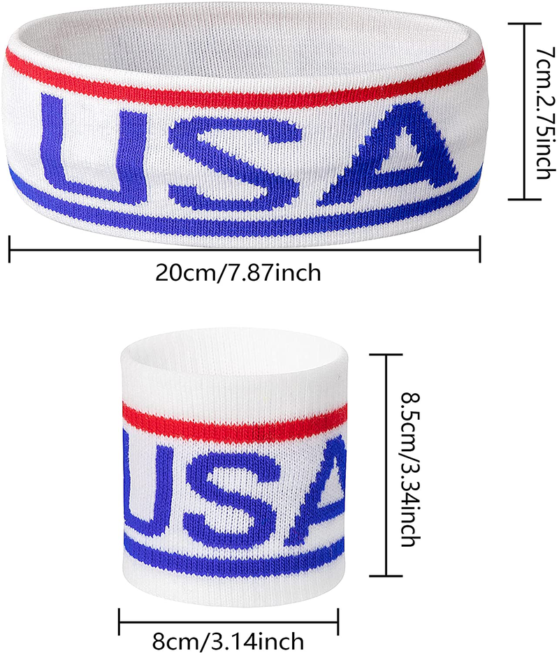 SHANGXING American Flag Sports Headband & Wristband-Striped Sweatband Set for Basketball, Football, Running, Gym & Exercise Sporting Goods > Outdoor Recreation > Winter Sports & Activities SHANGXING 4SET  