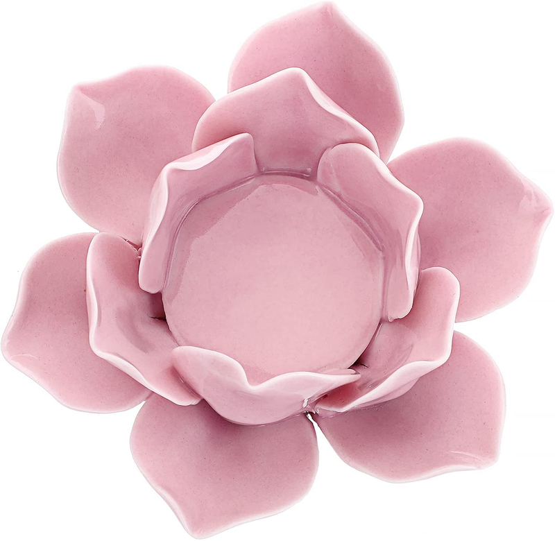 OwnMy 4.5 Inch Ceramic Lotus Flower Tea light Holder Lotus Petals Candle Holder Candlestick, Votive Flower Tealight Candle Holder Candle Lamps Holder with Gift Box for Home Decor Wedding Party (Green) Home & Garden > Decor > Home Fragrance Accessories > Candle Holders OwnMy Pink  