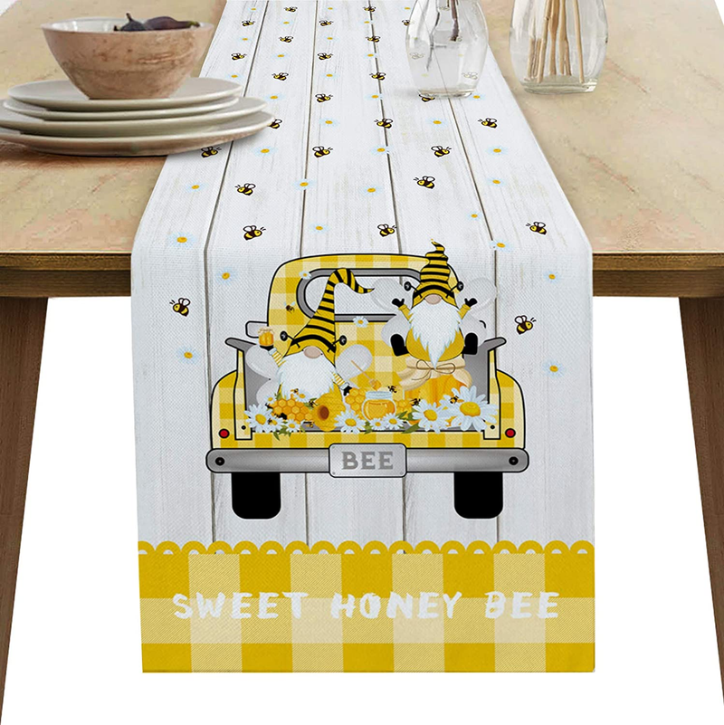 St. Patrick'S Day Gnome Truck 36 Inches Table Runners for Party, Shamrock Wood Buffalo Plaid Cotton Linen Tablecloth Runner, Farmhouse Style Table Setting Decor for Wedding Holiday Dining Home Arts & Entertainment > Party & Celebration > Party Supplies Chic D Yellow 16x72inch 