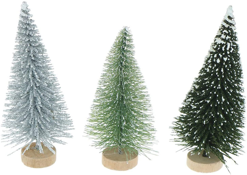 Haodeba 18Pcs Miniature Pine Trees Sisal Trees with Wood Base Christmas Tree Set Tabletop Trees for Miniature Scenes, Christmas Crafting and Designing, Mixed Size