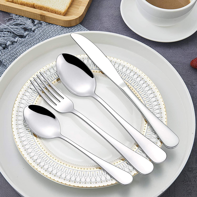 Silverware Set 20-Piece, Wildone Stainless Steel Flatware Cutlery Set Service for 4, Tableware Eating Utensils Include Knife/Fork/Spoon, Mirror Polished, Dishwasher Safe