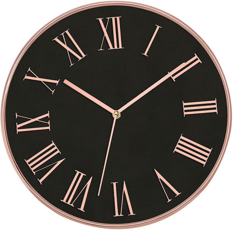 Foxtop Modern Wall Clock 12 Inch Non-Ticking Rose Gold Wall Clock Silent Battery Operated Round Quartz Clock for Living Room Bedroom Home Office School Decor Home & Garden > Decor > Clocks > Wall Clocks Foxtop Black Rosegold  