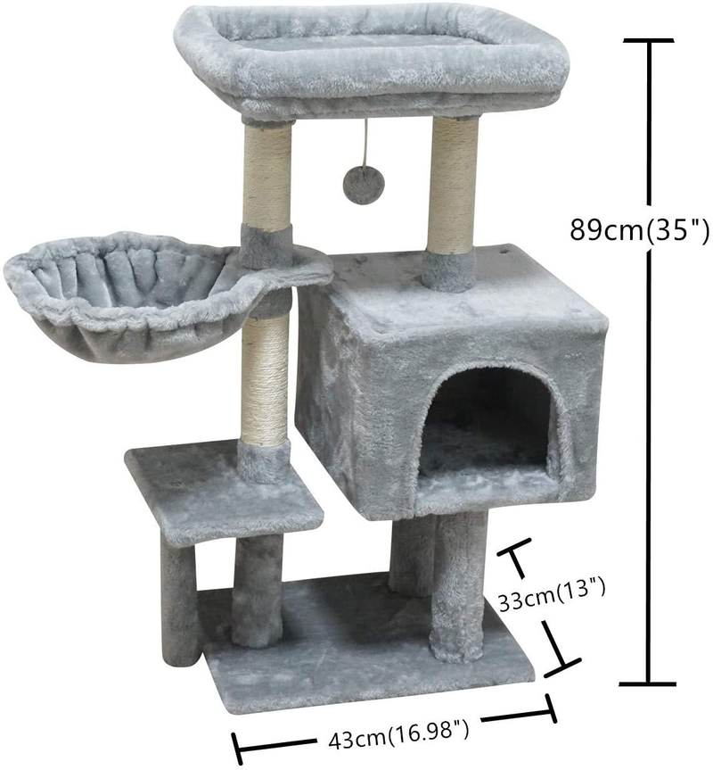 FISH&NAP Cat Tree Cat Tower Cat Condo Sisal Scratching Posts with Jump Platform Cat Furniture Activity Center Play House Grey Animals & Pet Supplies > Pet Supplies > Cat Supplies > Cat Beds FISH&NAP   