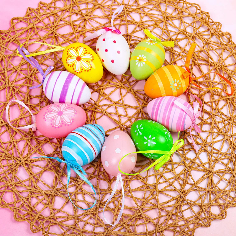 Elcoho 16 Pieces Easter Hanging Eggs Colorful Plastic Easter Eggs Easter Hanging Ornaments Easter Decoration, Random Styles Home & Garden > Decor > Seasonal & Holiday Decorations ELCOHO   