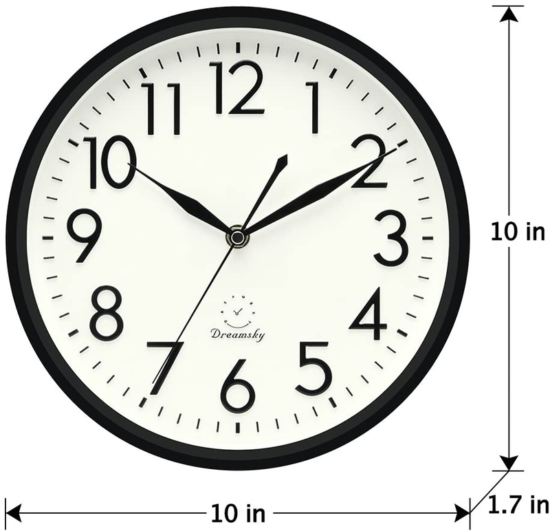 DreamSky 10 Inches Wall Clocks Battery Operated - Silent Non-Ticking Quartz Wall Clock for Kitchen/Home Decor/Office/School/Indoor, 3D Numbers Display Easy to Read Home & Garden > Decor > Clocks > Wall Clocks DreamSky   