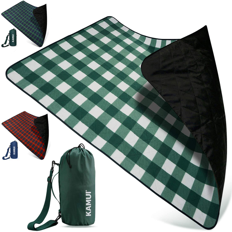 KAMUI Outdoor Waterproof Blanket - Machine Washable Picnic Blanket, Waterproof and Windproof Backing, Portable Shoulder/Hand Strap Great for Festival, Park, Beach, Ground Blanket 79X55inch 201X140cm Home & Garden > Lawn & Garden > Outdoor Living > Outdoor Blankets > Picnic Blankets KAMUI Green and White Large 
