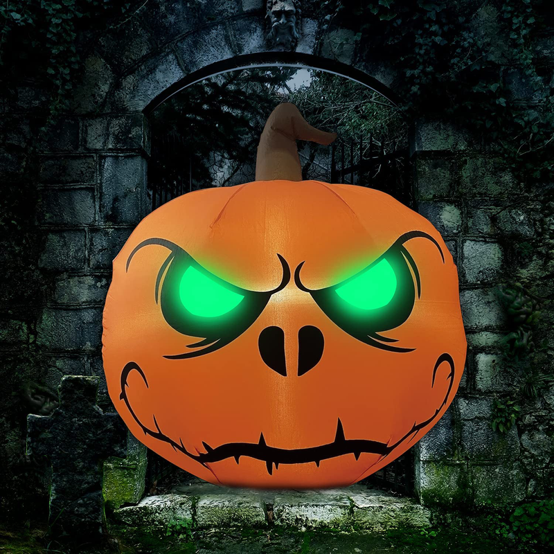 Halloween Party Decorations Outdoor Inflatables Pumpkin - 4 Ft Green Eyes, Halloween Blow Up Yard Decor with LED Lights, Halloween Party Favors, Outside, Garden, Lawn Decorations Home & Garden > Decor > Seasonal & Holiday Decorations OuToorDoor Pumpkin  
