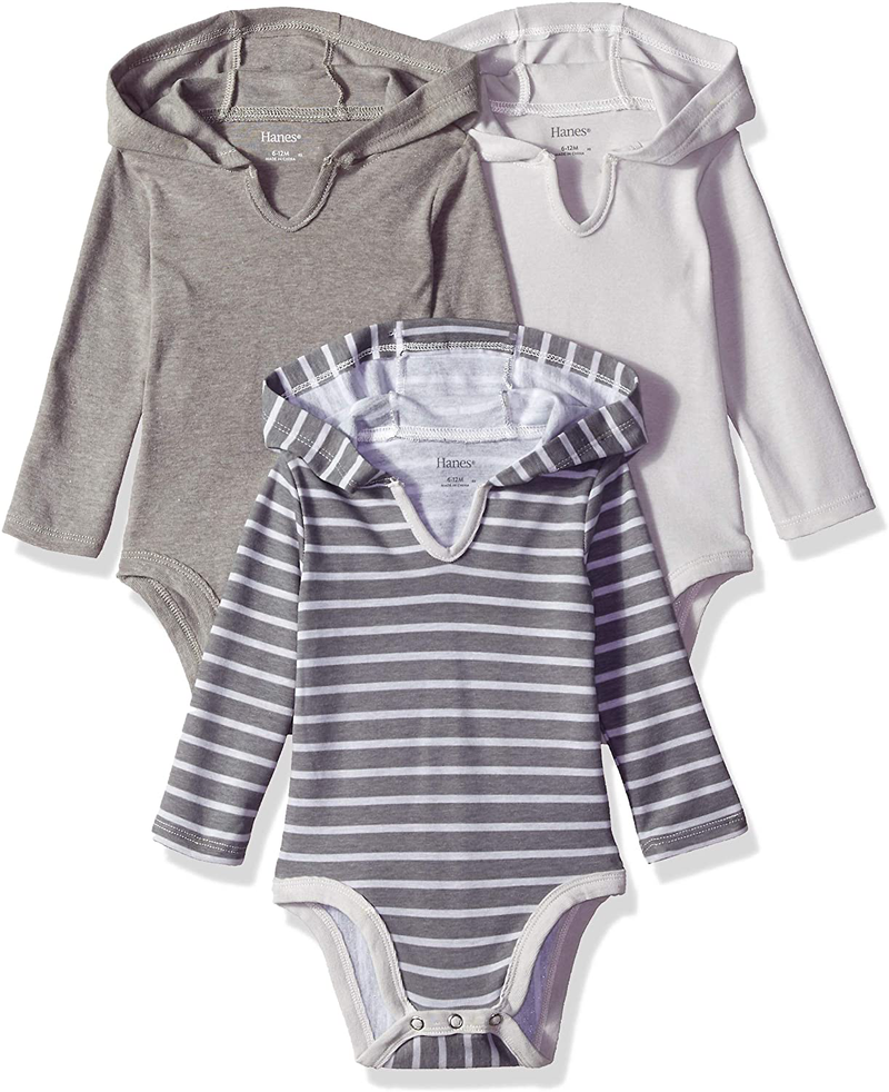 Hanes Baby-Girls Ultimate Baby Flexy 3 Pack Hoodie Bodysuits Home & Garden > Decor > Seasonal & Holiday Decorations Hanes Grey Stripe 0-6 Months 