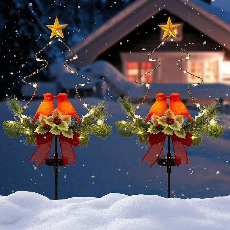 SOWSUN Solar Christmas Decorations Outdoor LED Lights, Waterproof Red Birds Xmas Tree Pathway Lights, Cemetery Grave Decorations,Star Christmas Ornament Stakes for Garden Lawn Yard Cemetery, Set of 2 Home & Garden > Decor > Seasonal & Holiday Decorations& Garden > Decor > Seasonal & Holiday Decorations SOWSUN   