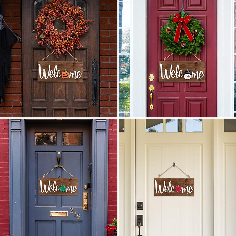 North Bird Interchangeable Welcome Sign for Front Door - Holiday Home Decor Sign With 8 Changeable Icons - Rustic Wooden Door Hangers for Every Season - Farmhouse Front Porch Decor
