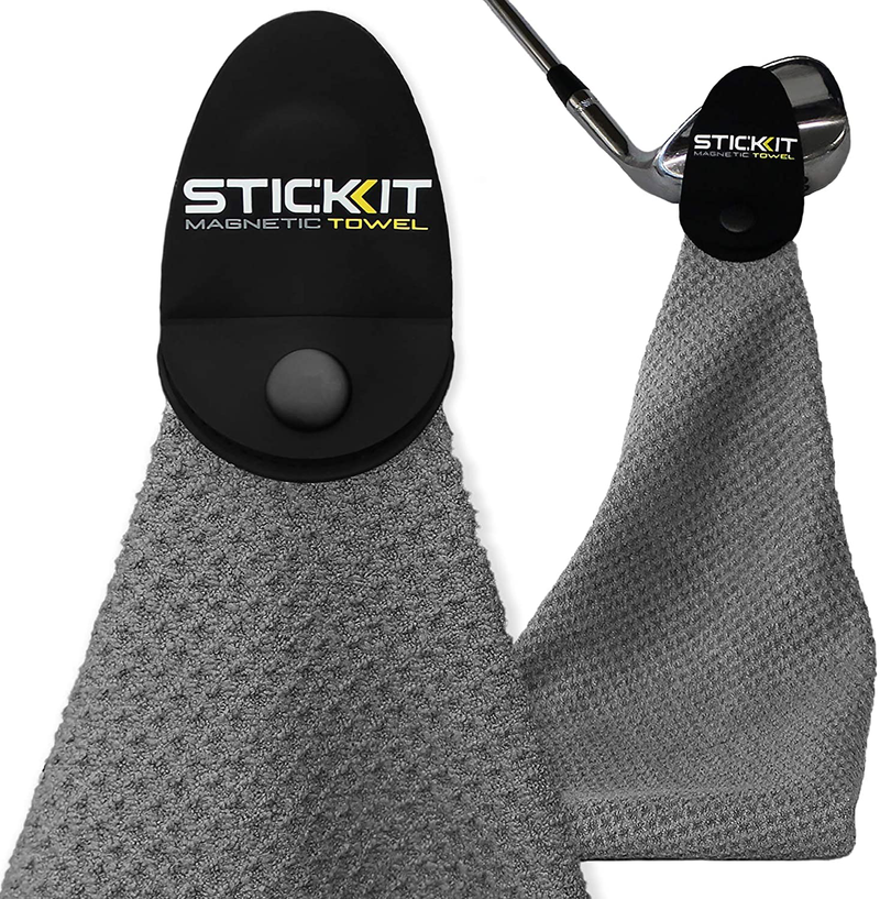 STICKIT Magnetic Towel, Gray | Top-Tier Microfiber Golf Towel with Deep Waffle Pockets | Industrial Strength Magnet for Strong Hold to Golf Carts or Clubs  STICKIT Gray  