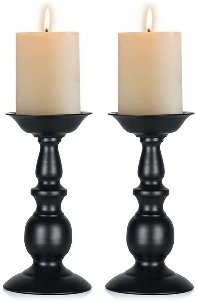NUPTIO Pillar Candle Holders Metal Candle Holder Ideal for 3 inches Candles, Silver Candle Holder for Living Room, Gardens, Spa, Aromatherapy, Incense Cones, Wedding, Party, 2 Pcs Home & Garden > Decor > Home Fragrance Accessories > Candle Holders Fuzhou cangshan Black 2 x L 