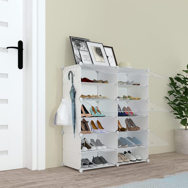 Shoe Rack Organizer, 24 Pair Shoe Storage Cabinet with Door Expandable Plastic Shoe Shelves for Heels, Boots, Slippers,6 Tier Furniture > Cabinets & Storage > Armoires & Wardrobes HOMICKER   