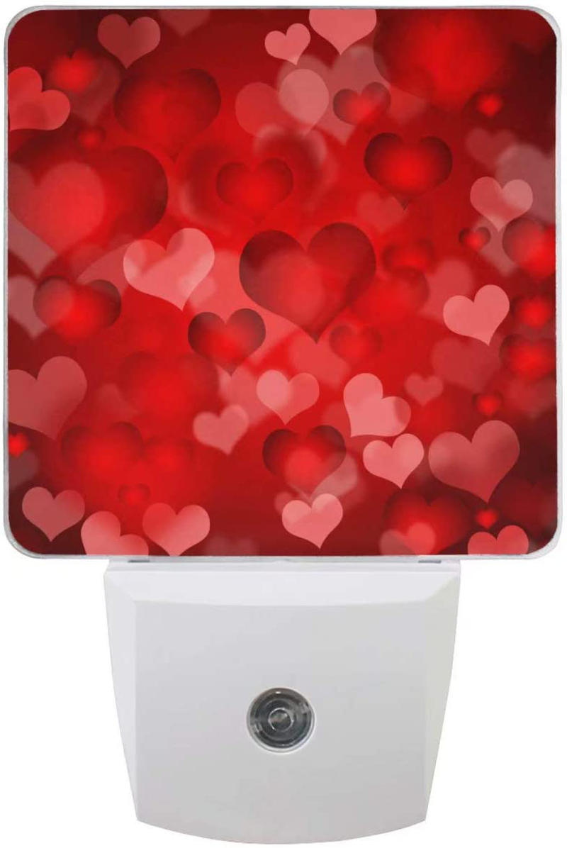 Wamika Valentines Day Heart Night Light Set of 2 Spring Red Pink Mothers Day Plug-In LED Nightlights Be Mine Love Auto Dusk-To-Dawn Sensor Lamp for Bedroom Bathroom Kitchen Hallway Stairs Decorative