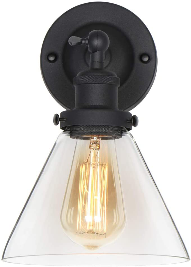 Edison Wall Sconce Retro Industrial Simplicity Style, Premium Black Finish Vintage Wall Lamp, Wall Light Fixture with Adjustable Arm Angle, Classical Funnel-Shaped Hand-Made Clear Glass Lampshade Home & Garden > Lighting > Lighting Fixtures > Wall Light Fixtures KOL DEALS   