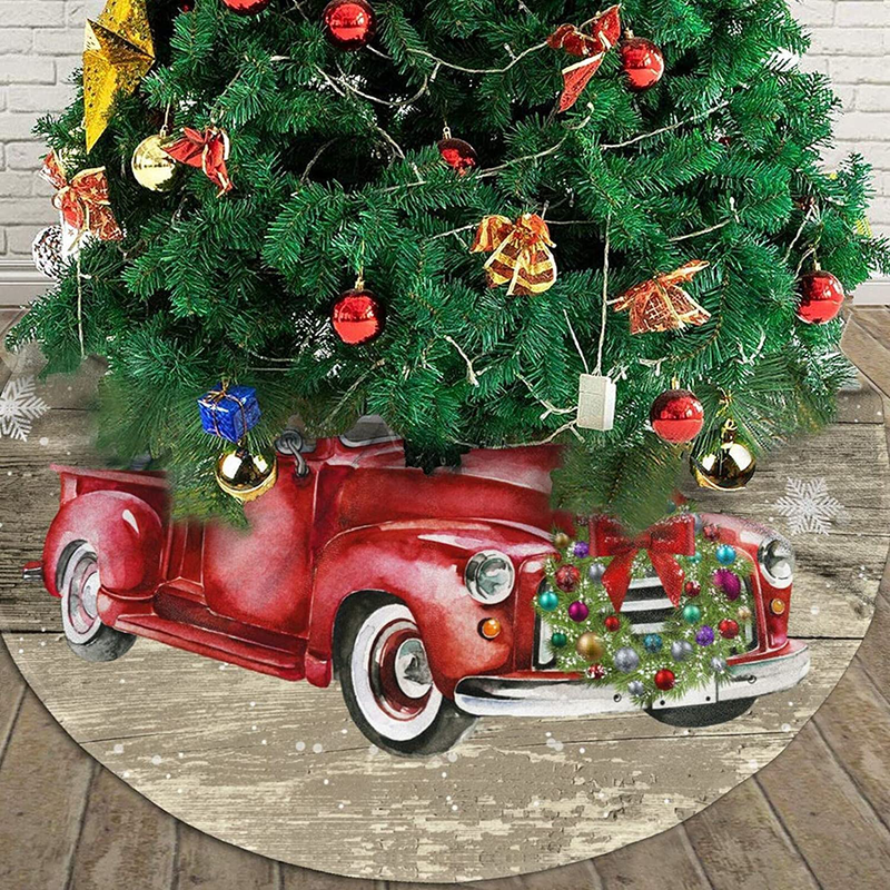 Merry Christmas Tan Christmas Tree Skirt , Red Truck Christmas Tree White Snowflakes Pattern Large Tree Skirt Mat for Xmas Holiday Party Ornament Rustic Farmhouse Decorations（48 Inch ） Home & Garden > Decor > Seasonal & Holiday Decorations > Christmas Tree Skirts Hitamus   