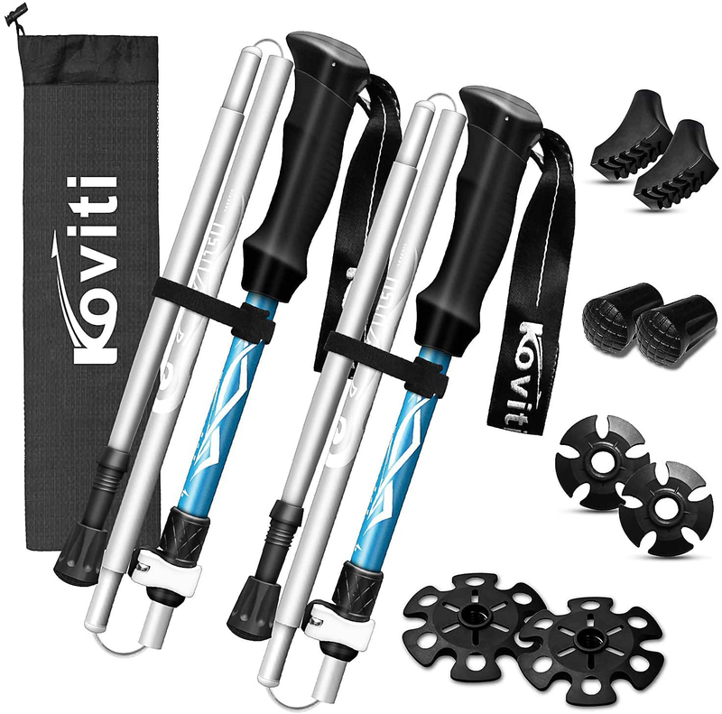 Koviti Trekking Poles - Collapsible Hiking Poles 2Pc Pack, Lightweight Walking Poles with 8 Season Accessories, Aluminum Alloy 7075 - Adjustable Quick Lock for Hiking, Camping