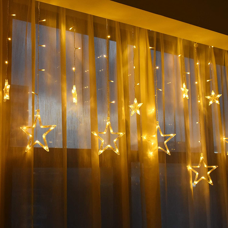 Christmas Star Curtain Lights for Window - 138 LED 12 Stars String Lamp 8 Lighting Modes Fairy Xmas Decorations for Party Gift Outdoor Indoor Home Decor Bedroom Warm White US Plug Home & Garden > Decor > Seasonal & Holiday Decorations& Garden > Decor > Seasonal & Holiday Decorations EEFOW   