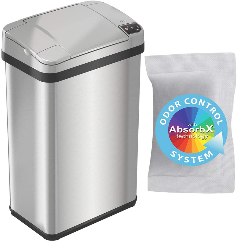 iTouchless 13 Gallon Automatic Trash Can with Odor-Absorbing Filter and Lid Lock, Power by Batteries (not included) or Optional AC Adapter (sold separately), Black/Stainless Steel Home & Garden > Kitchen & Dining > Kitchen Tools & Utensils > Kitchen Knives iTouchless Stainless Steel, 04 Gallon  