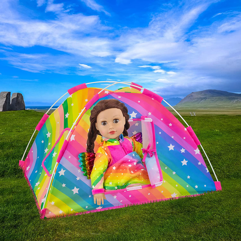 K.T. Fancy 8 PCS American 18 Inch Girl Dolls Camping Tent Set and Accessories Contain (Doll of Tent, Sleeping Bag, Clothes, Shoes) + Eye Mask, Pillow, Neck Pillow for Doll and Kids Sporting Goods > Outdoor Recreation > Camping & Hiking > Tent Accessories K.T. Fancy   