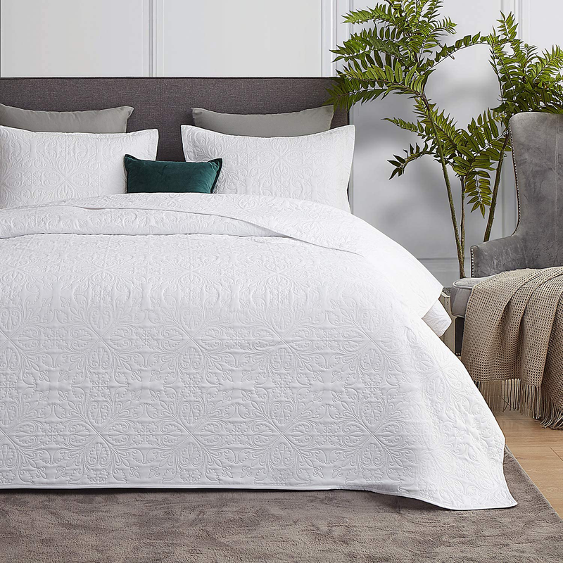 Hansleep Quilt Set Lightweight Bed Decor Coverlet Set Comforter Bedding Cover Bedspread for All Season Use (White Clover, Full/Queen 90x96inches) Home & Garden > Linens & Bedding > Bedding Hansleep White Baroque Full/Queen 90x96 inches 