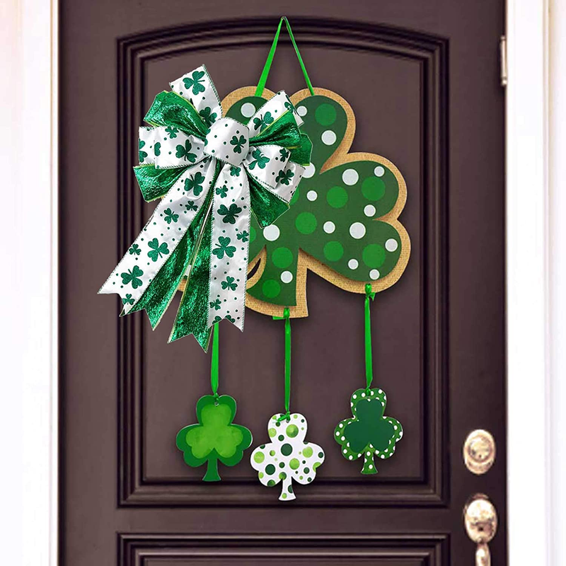 JANOU St. Patrick'S Day Wreath Bow Green Shamrock Bowknot Irish Holiday DIY Crafts Gift Ribbon Bow Ornaments for St. Patrick'S Day Party Decorations, 11.4X17.7 In Arts & Entertainment > Party & Celebration > Party Supplies JANOU   