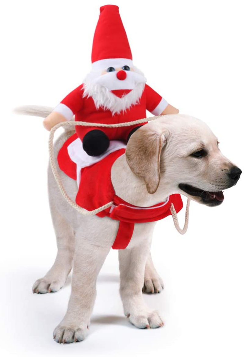 Idepet Dog Santa Claus Riding Christmas Costume Funny Pet Cowboy Rider Horse Designed Dogs Cats Clothes Apparel Party Dress up Clothing Christmas Halloween (L) Animals & Pet Supplies > Pet Supplies > Dog Supplies > Dog Apparel Idepet Medium  