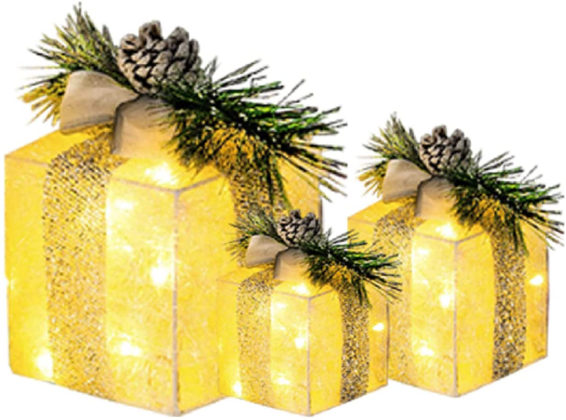 LINGZIPOWER Lighted Boxes,Set of 3 Decorations with 60 Led Lights,Small,Medium and Large Christmas Boxes Decorations for Indoor or Outdoor Lawn and Courtyard(Warm White Light) Home & Garden > Decor > Seasonal & Holiday Decorations& Garden > Decor > Seasonal & Holiday Decorations LINGZIPOWER   