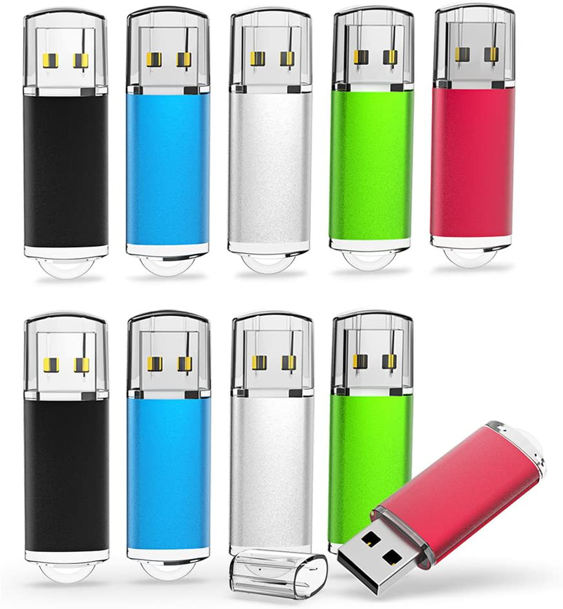 TOPESEL 5 Pack 2GB USB 2.0 Flash Drive Memory Stick Thumb Drives (5 Mixed Colors: Black Blue Green Red Silver)