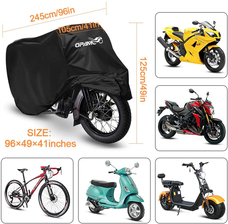 Motorcycle Scooter Cover Waterproof Outdoor - Large Medium XL 250cc 150cc 50cc Scooter Shelter for Harleys All Weather Motorbike Protection with Lock Holes Tear-proof Heavy-Duty Vehicles & Parts > Vehicle Parts & Accessories > Vehicle Maintenance, Care & Decor > Vehicle Covers > Vehicle Storage Covers > Motorcycle Storage Covers opamoo   
