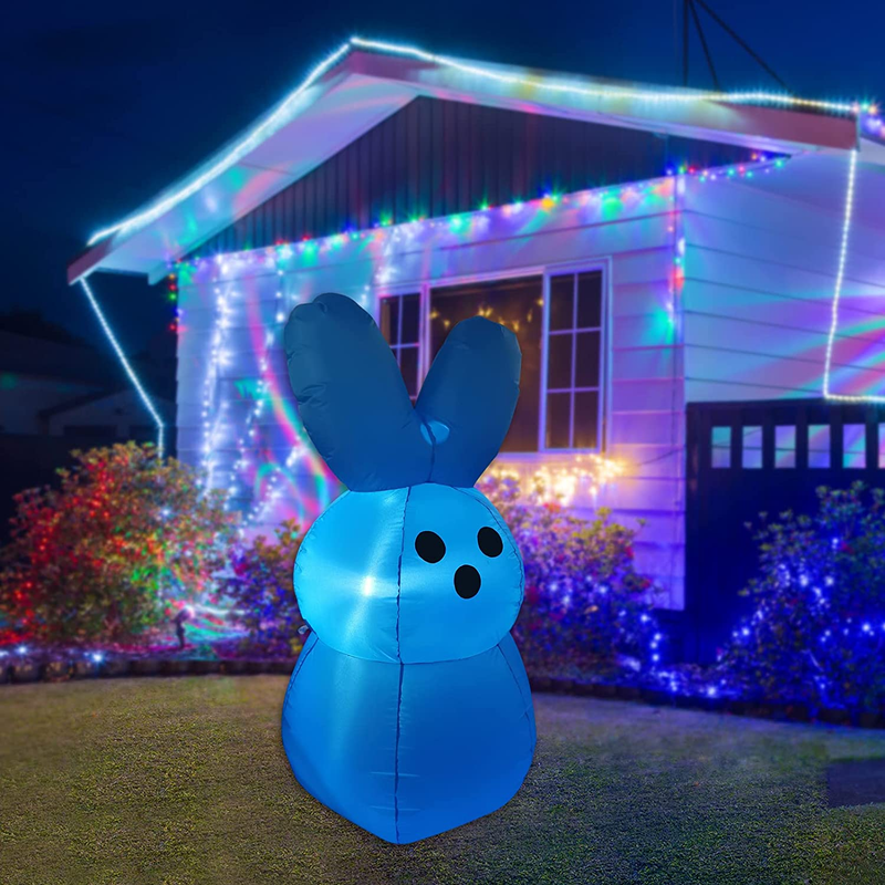 GOOSH 5 Ft Tall Easter Inflatable Decorations Blue Bubble Bunny with Build in Leds Blow up Inflatables for Easter Holiday Party, Outdoor, Yard Decoration