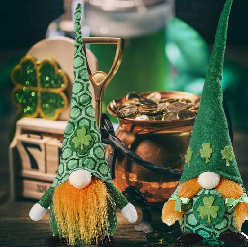 Set of 2 St. Patrick'S Day Gnome Decorations Handmade Irish Leprechaun Nisse for Irish Saint Paddy'S Day Gift Shamrock Tomte Elf Dwarf Scandinavian Folklore Household Ornaments Spring Gnome