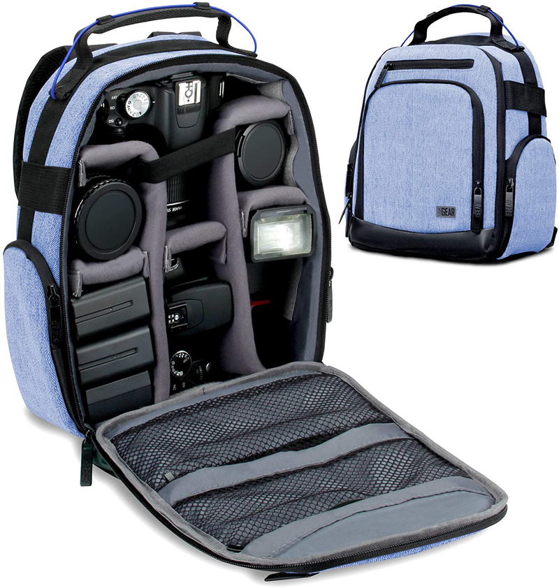 USA GEAR Portable Camera Backpack for DSLR (Gray) with Customizable Accessory Dividers, Weather Resistant Bottom and Comfortable Back Support - Compatible with Canon, Nikon and More Cameras & Optics > Camera & Optic Accessories > Camera Parts & Accessories > Camera Bags & Cases USA Gear Blue and Black  