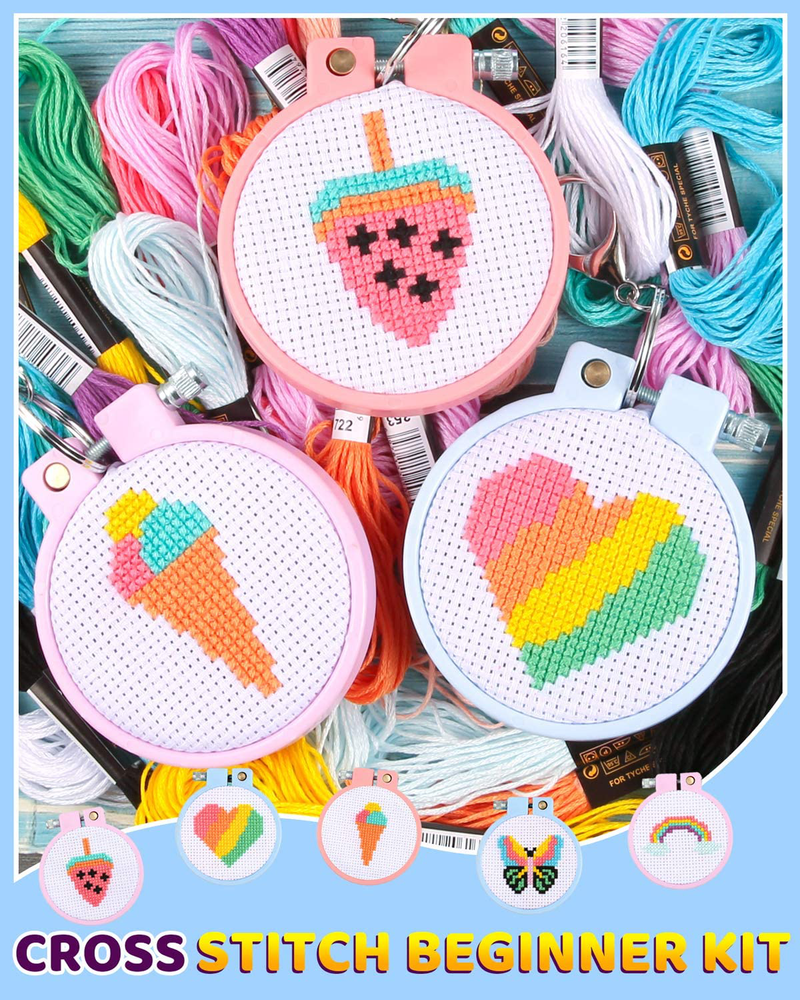 Pllieay 6 PCS Cross Stitch Beginner Kit for Kids, Starter Cross Kit Sewing Set with Instructions for Backpack Charms, Ornaments and Needle Craft Arts & Entertainment > Hobbies & Creative Arts > Arts & Crafts > Art & Crafting Tools > Craft Measuring & Marking Tools > Stitch Markers & Counters Pllieay   