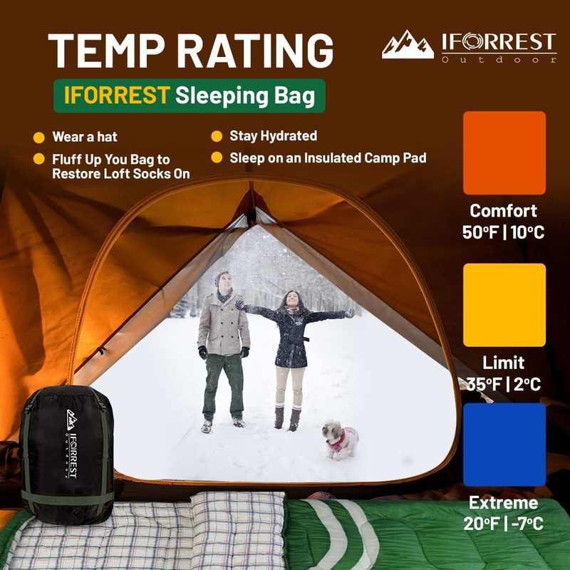 IFORREST Double Sleeping Bag Adults - Ideal for Winter Family Camping - Extra-Wide & Warm (Cotton Flannel Lining) - 4 Seasons Cold Weather, 2 Person King Size XL with 2 Pillows Sporting Goods > Outdoor Recreation > Camping & Hiking > Sleeping BagsSporting Goods > Outdoor Recreation > Camping & Hiking > Sleeping Bags IFORREST   