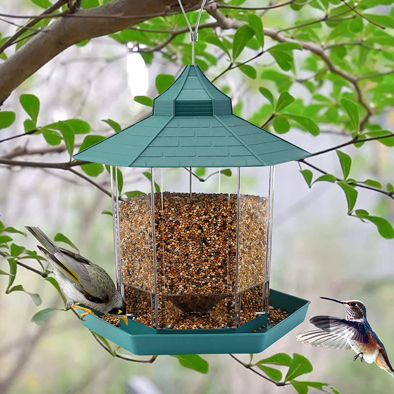 Hanging Wild Bird Feeder Gazebo Birdfeeder Outside Decoration, Perfect for Attracting Birds on Outdoor Garden Yard for Bird Lover Kids, 2.6lb Capacity Hexagon Shaped with Roof Avoid Weather and Water Animals & Pet Supplies > Pet Supplies > Bird Supplies > Bird Cage Accessories > Bird Cage Food & Water Dishes Ordenado Green  